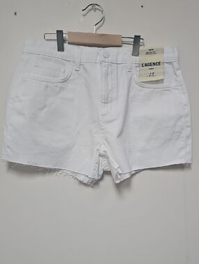 L'AGENCE White Raw-Hem Denim Shorts